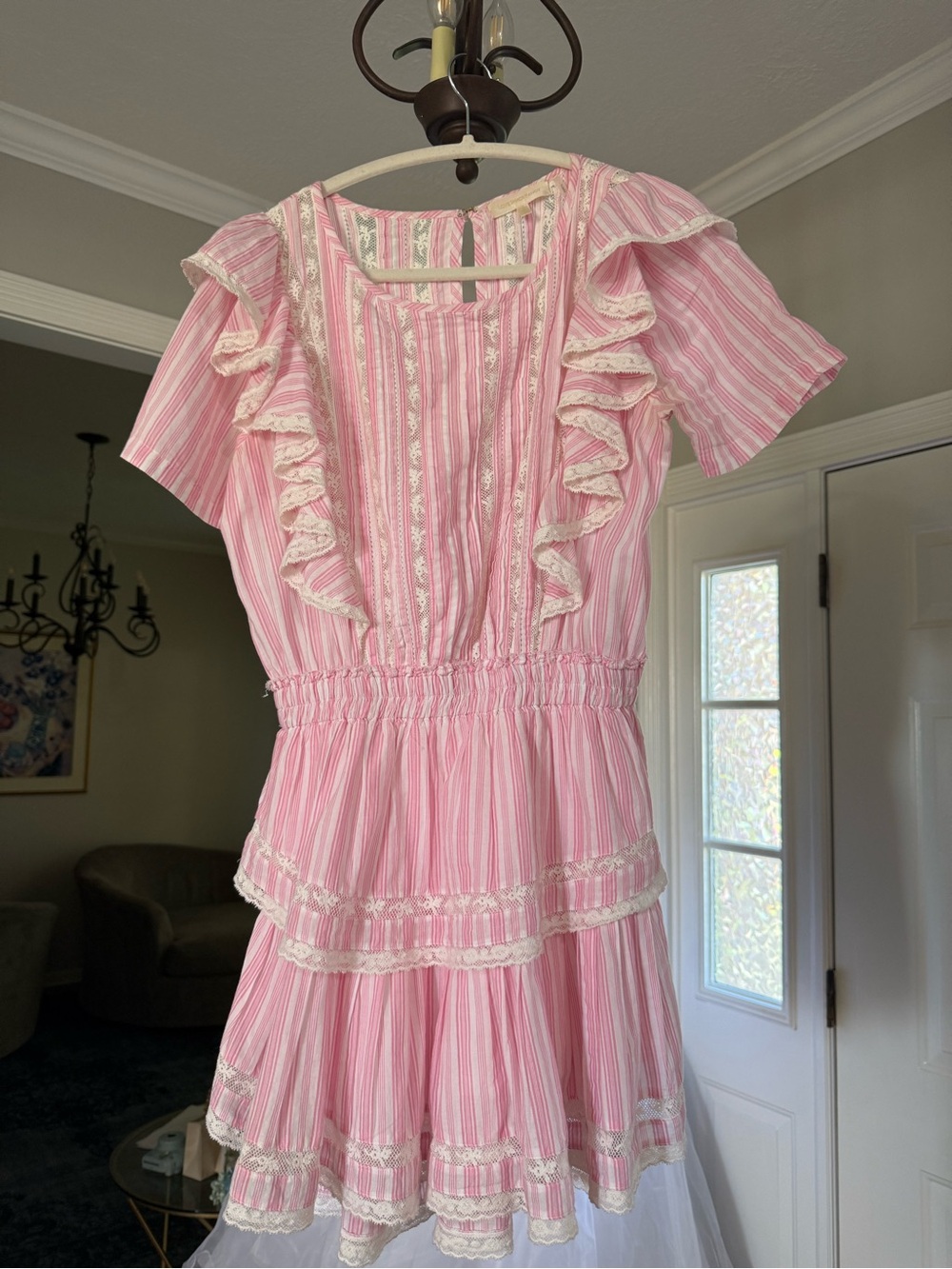 LoveShackFancy Natasha Pink Stripe Cotton Mini Dress